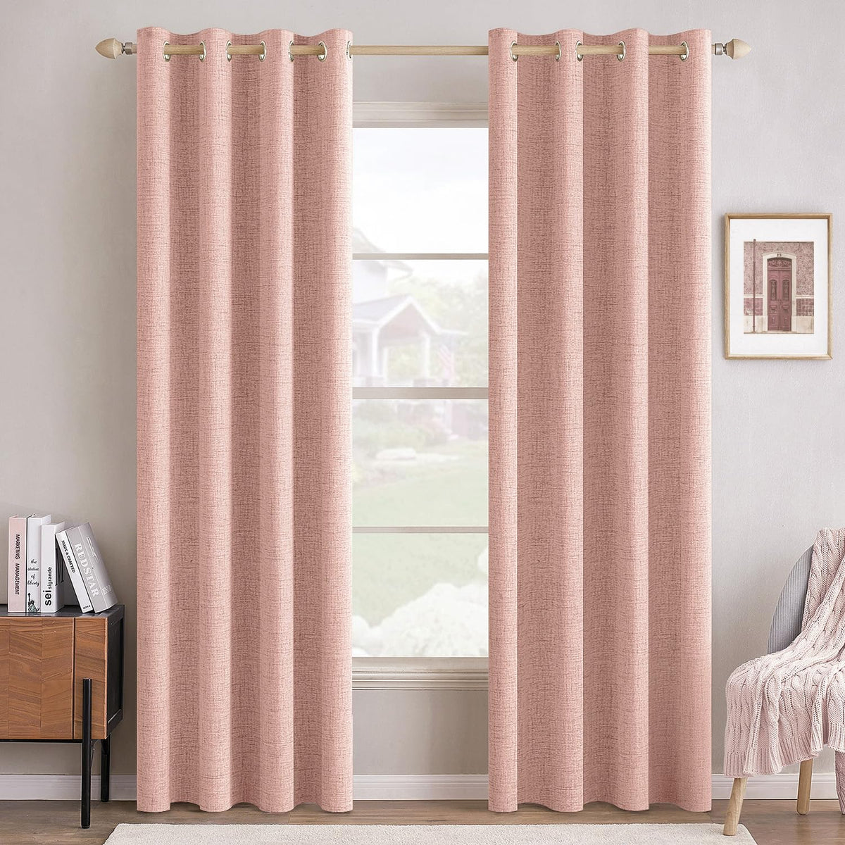 MIULEE 100% Blackout Linen Curtains for Bedroom 52x54 Inches Natural Beige