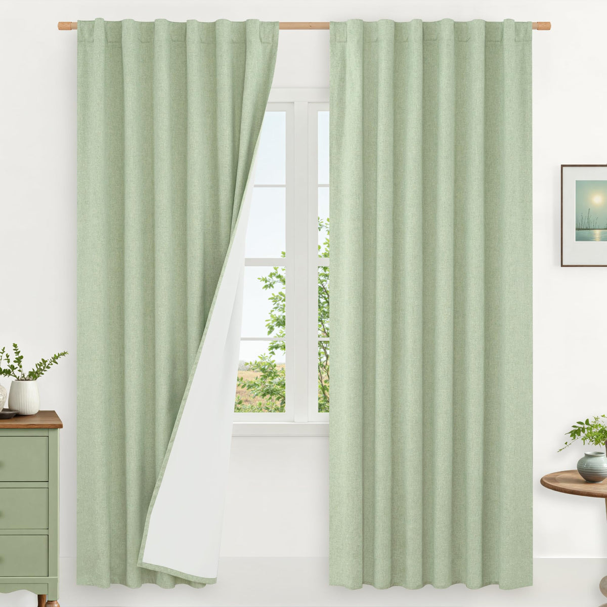 LAMIT Full Blackout Linen Kitchen Window Curtains 36 Inches Long, Ivory
