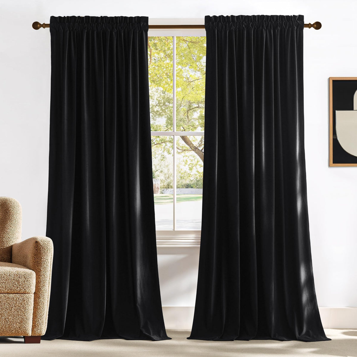 NICETOWN Black Out Velvet Curtains 63 inches Long for Kitchen
