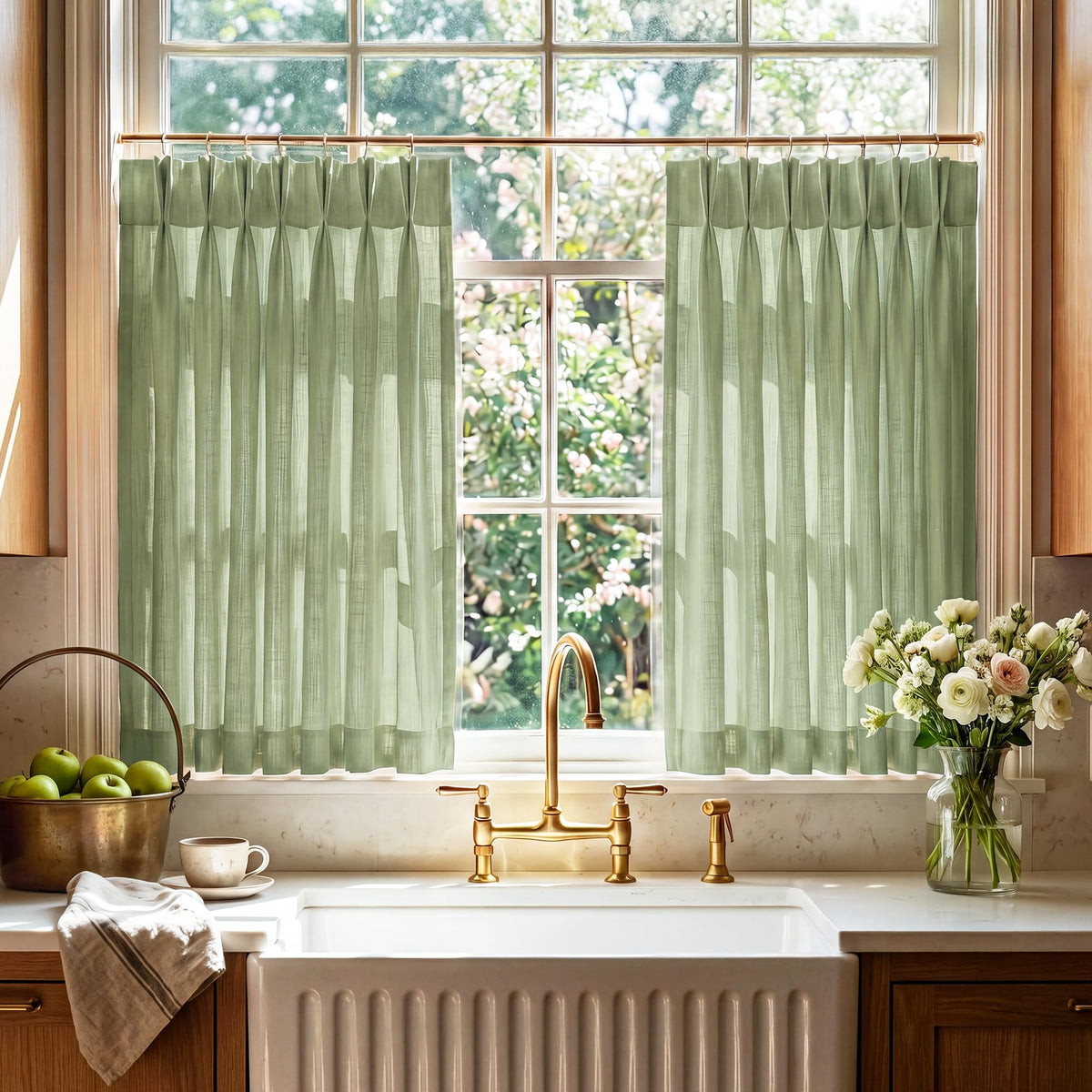 RYB HOME Pinch Pleated Kitchen Curtains Over Sink 36 Inches for Bathroom