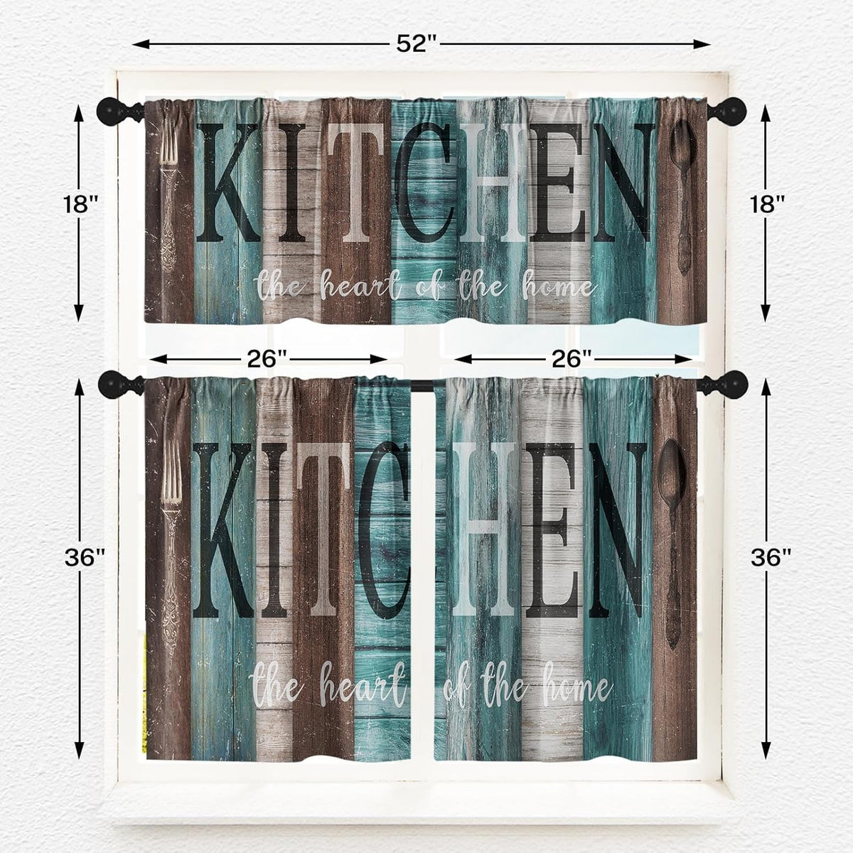 Kitchen Curtains Sets for Windows 52x36 Inch, 3 Pack Farmhouse Teal