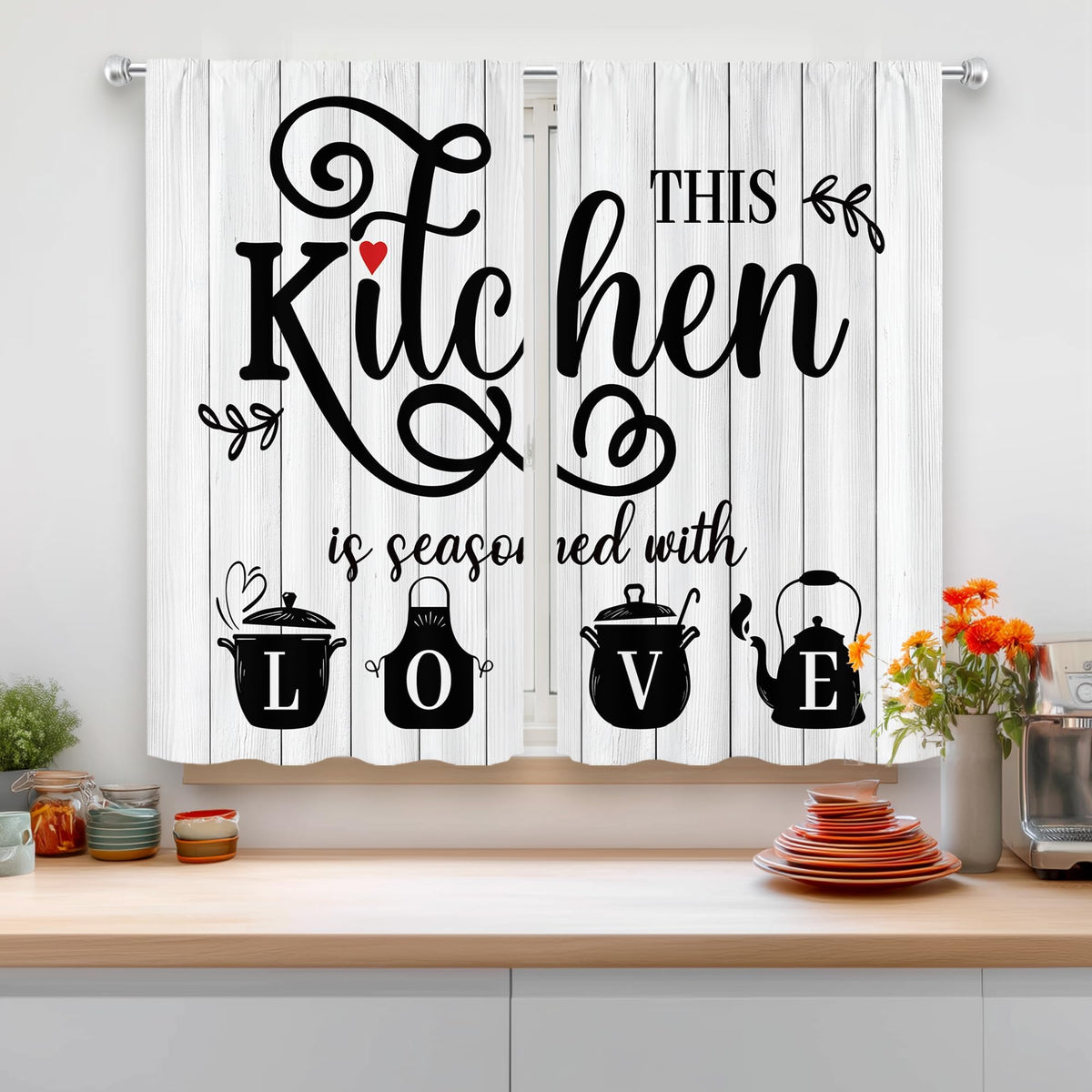 Abstract Burnt Orange Kitchen Curtains 27.5W x 39H Inch Vintage 2 Panels