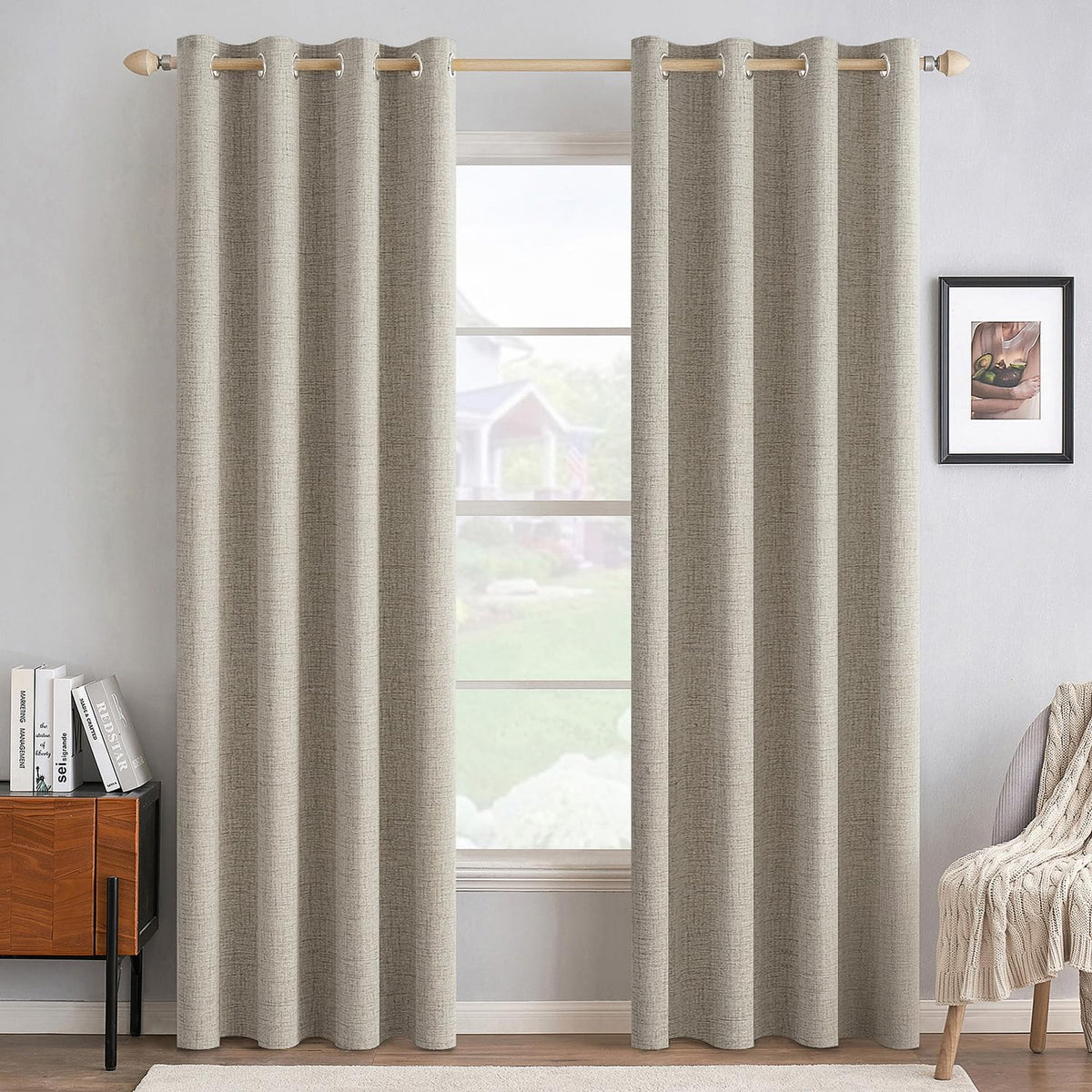 MIULEE 100% Blackout Linen Curtains for Bedroom 52x54 Inches Natural Beige