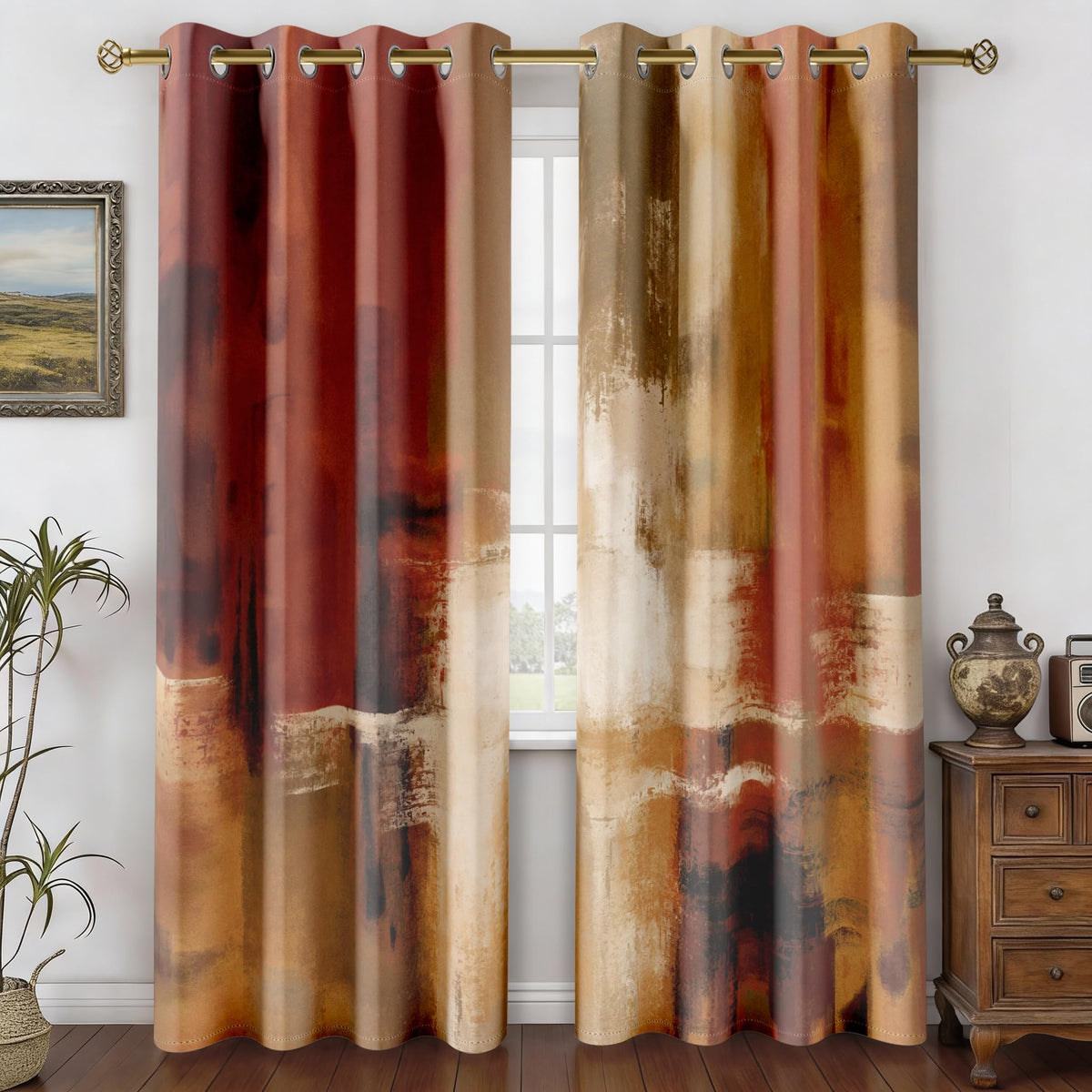 Asuexpect Burnt Orange Abstract Curtains for Kitchen, 26W x 36L, 2 Panels