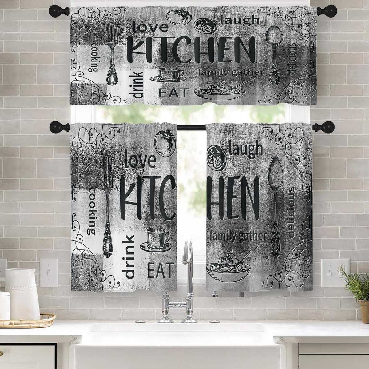 Kitchen Curtains Sets for Windows, 52x36 Inch, Farmhouse 3 Pack,