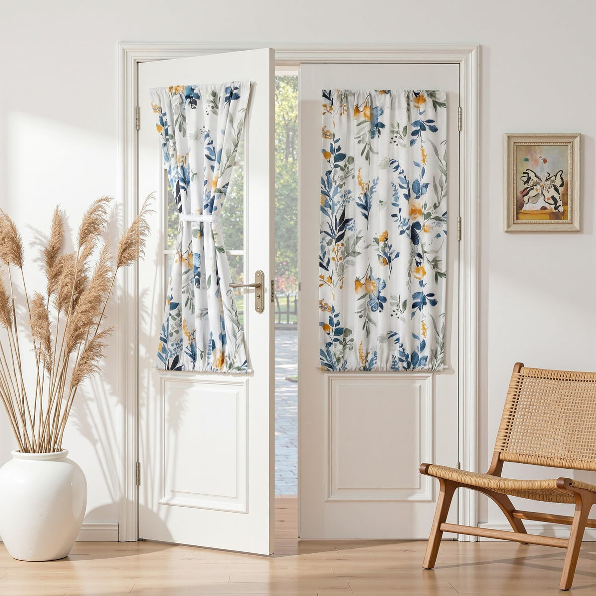 MYSKY HOME Floral Blackout Curtains 45 inch Length 2 Panels Yellow and Blue