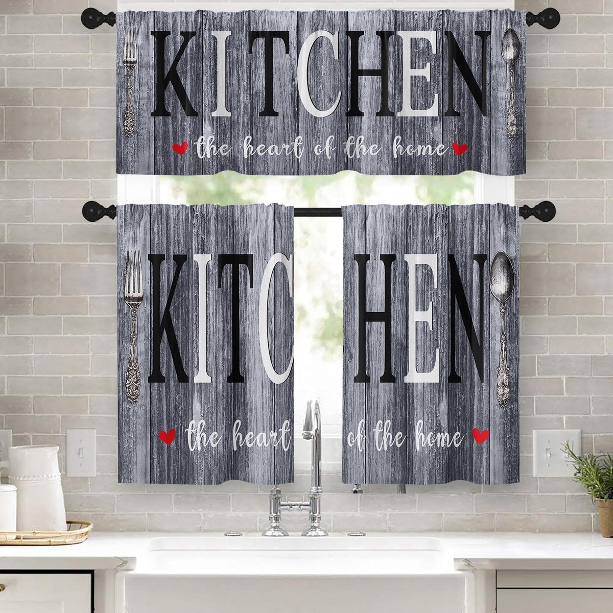 Kitchen Curtains Sets for Windows 52x36 Inch, 3 Pack Farmhouse Teal