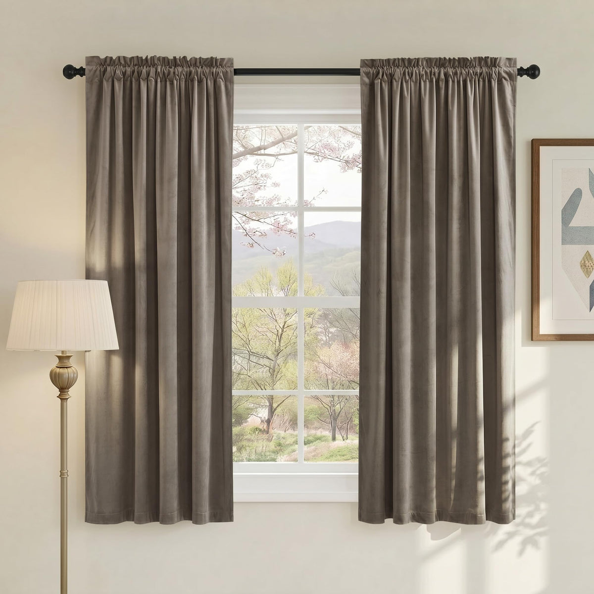 NICETOWN Black Out Velvet Curtains 63 inches Long for Kitchen
