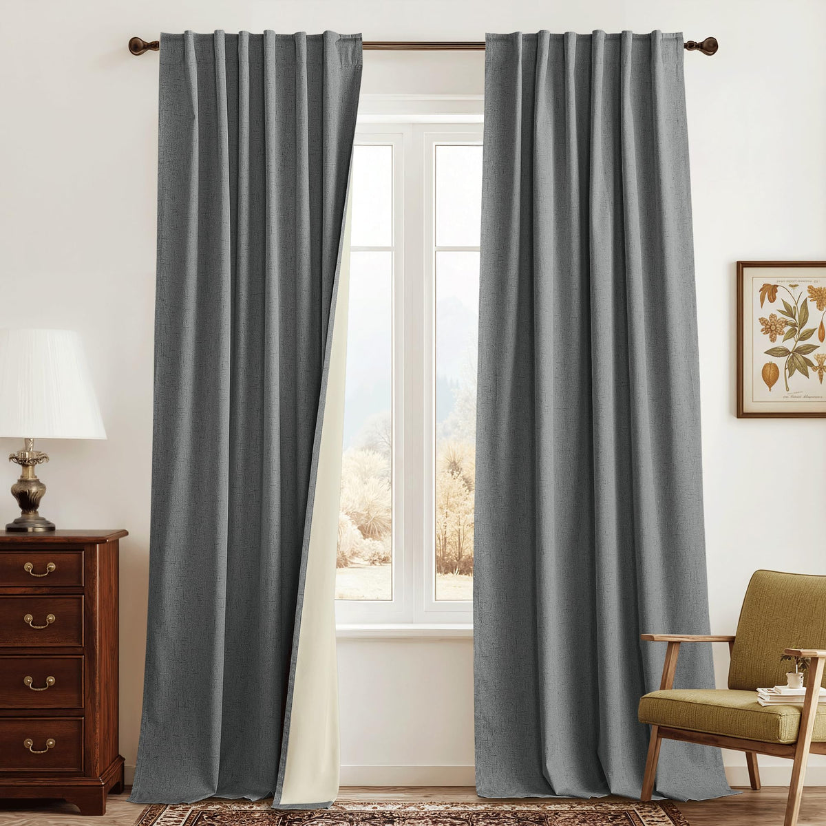 RYB HOME 45 Inch Long Natural Beige 100% Blackout Short Curtains