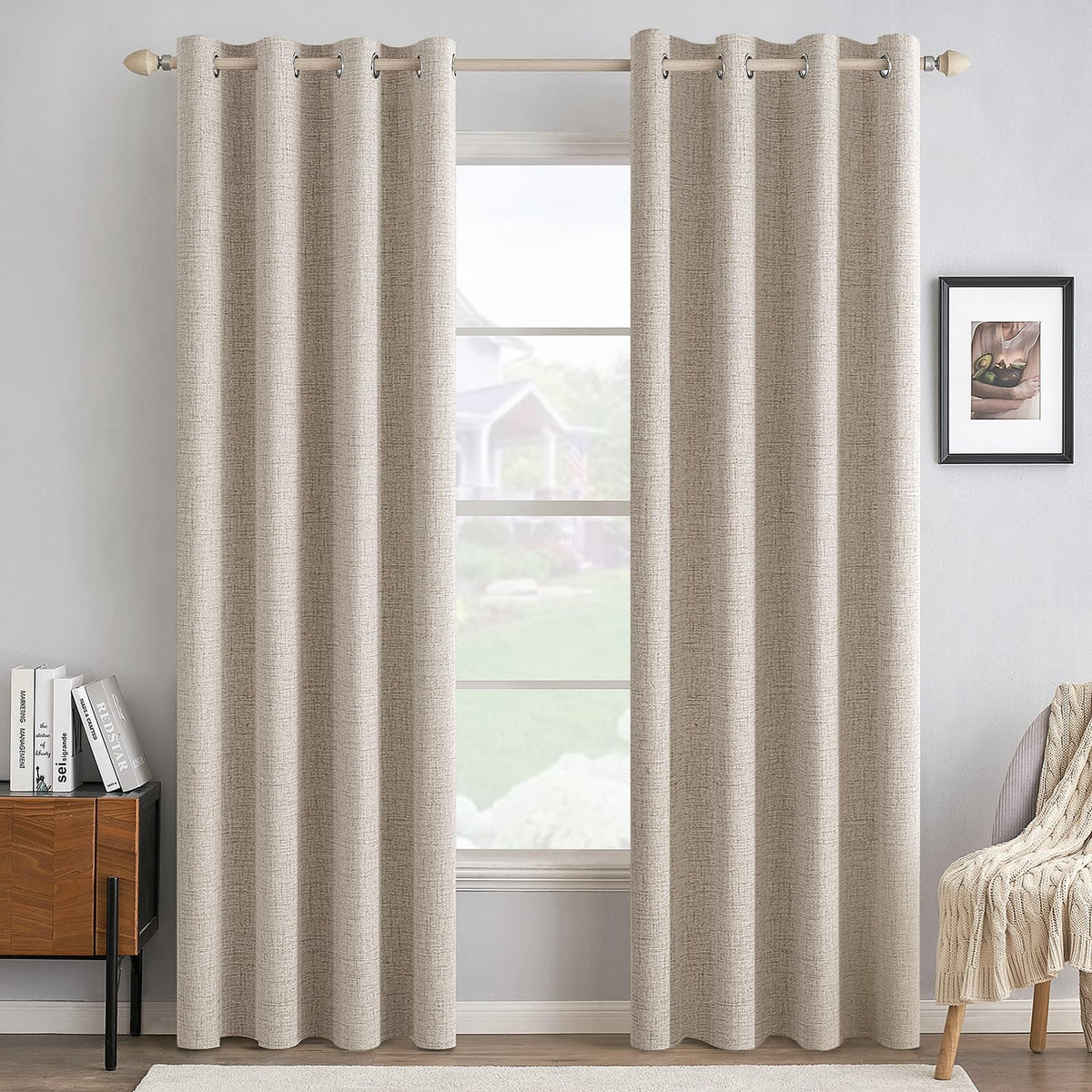 MIULEE 100% Blackout Linen Curtains for Bedroom 52x54 Inches Natural Beige