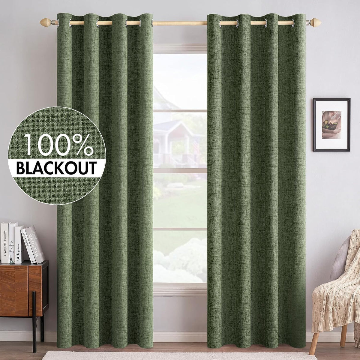 MIULEE 100% Blackout Linen Curtains for Bedroom 52x54 Inches Natural Beige
