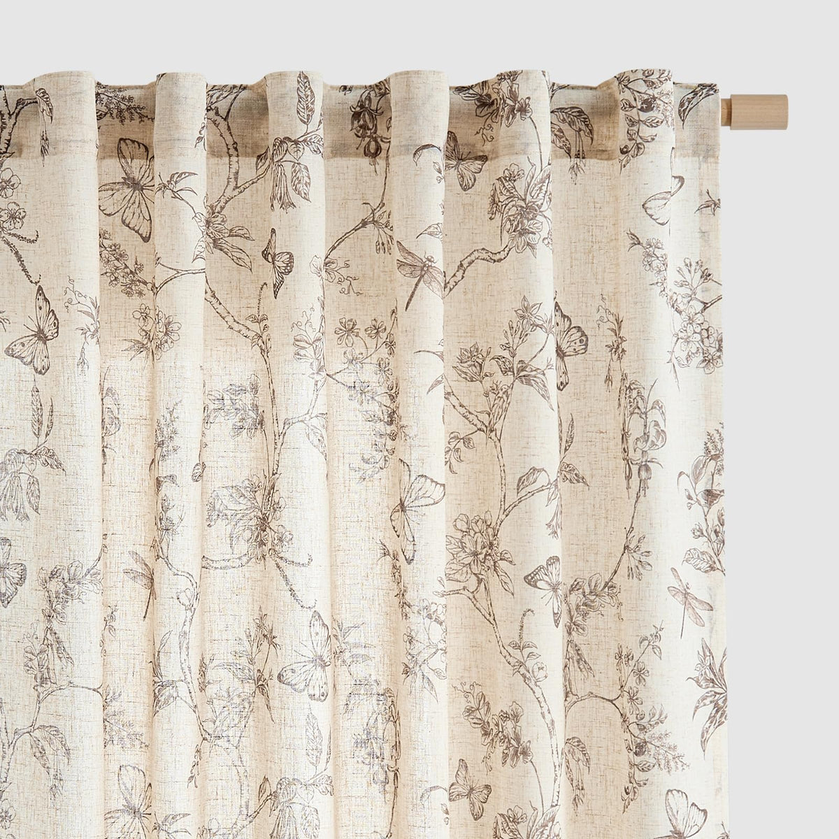 Lazzzy Green Floral Linen Curtains Farmhouse Rod Pocket 50W X 84L 2 Panels