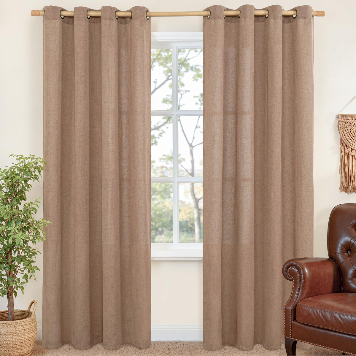 YoungsTex Linen Kitchen Window Curtains 40 Inch Length 2 Panels