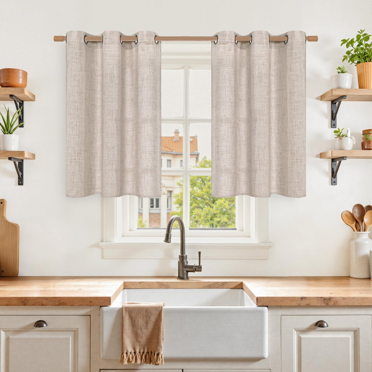 YoungsTex Linen Kitchen Window Curtains 40 Inch Length 2 Panels