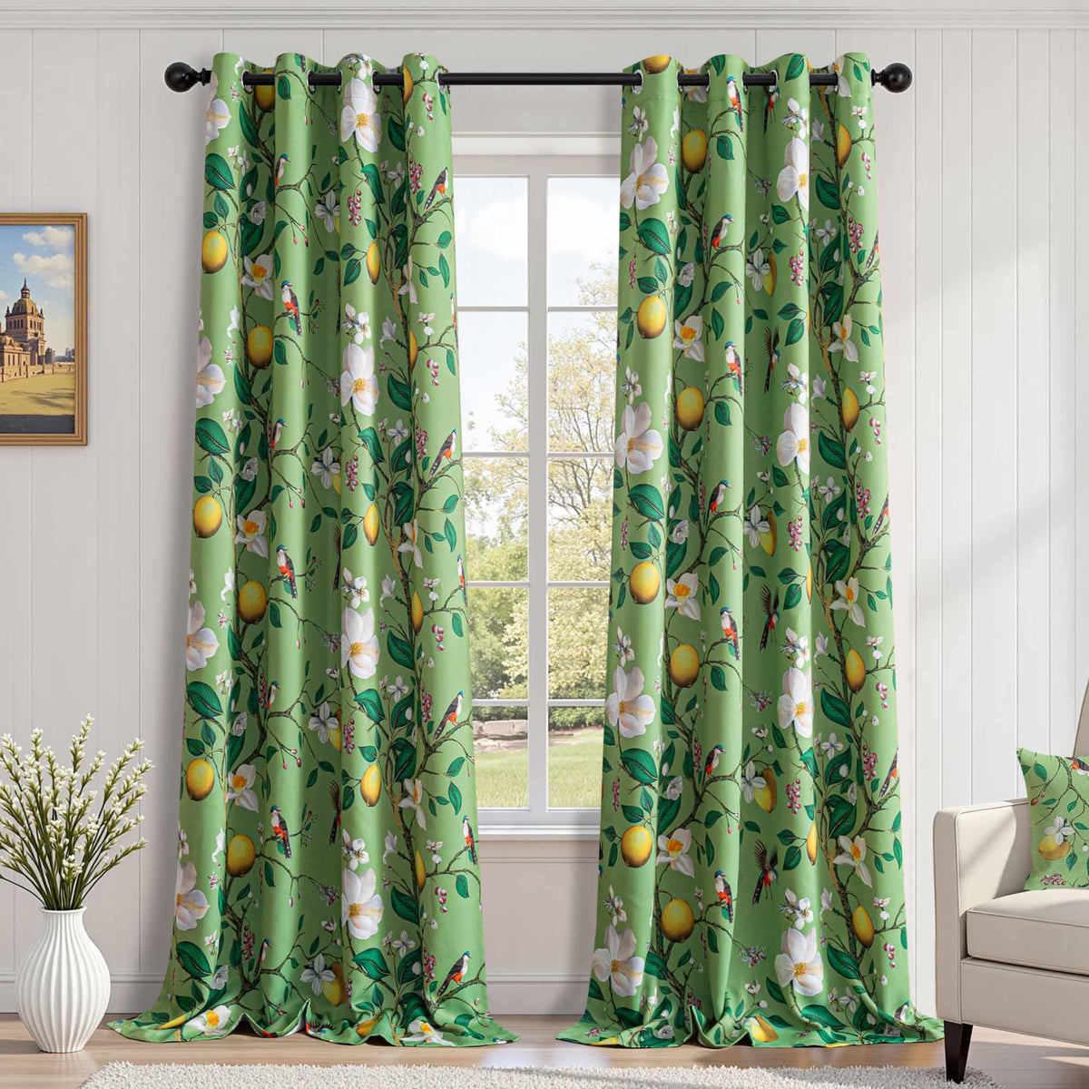 MYSKY HOME Floral Blackout Curtains 45 inch Length 2 Panels Yellow and Blue