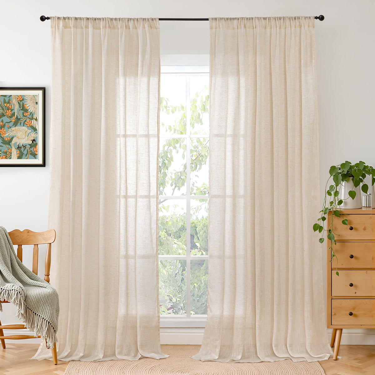 BGment Linen Kitchen Window Curtains Over Sink, 36 Inch Length Cafe Drapes