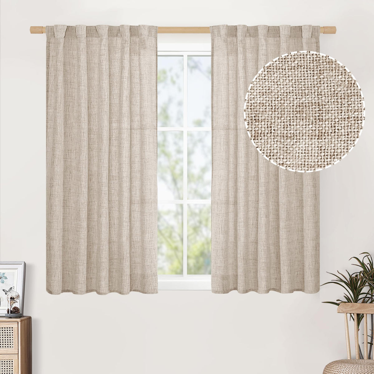 BGment White Linen Kitchen Curtains 40 Inch Length for Short Window