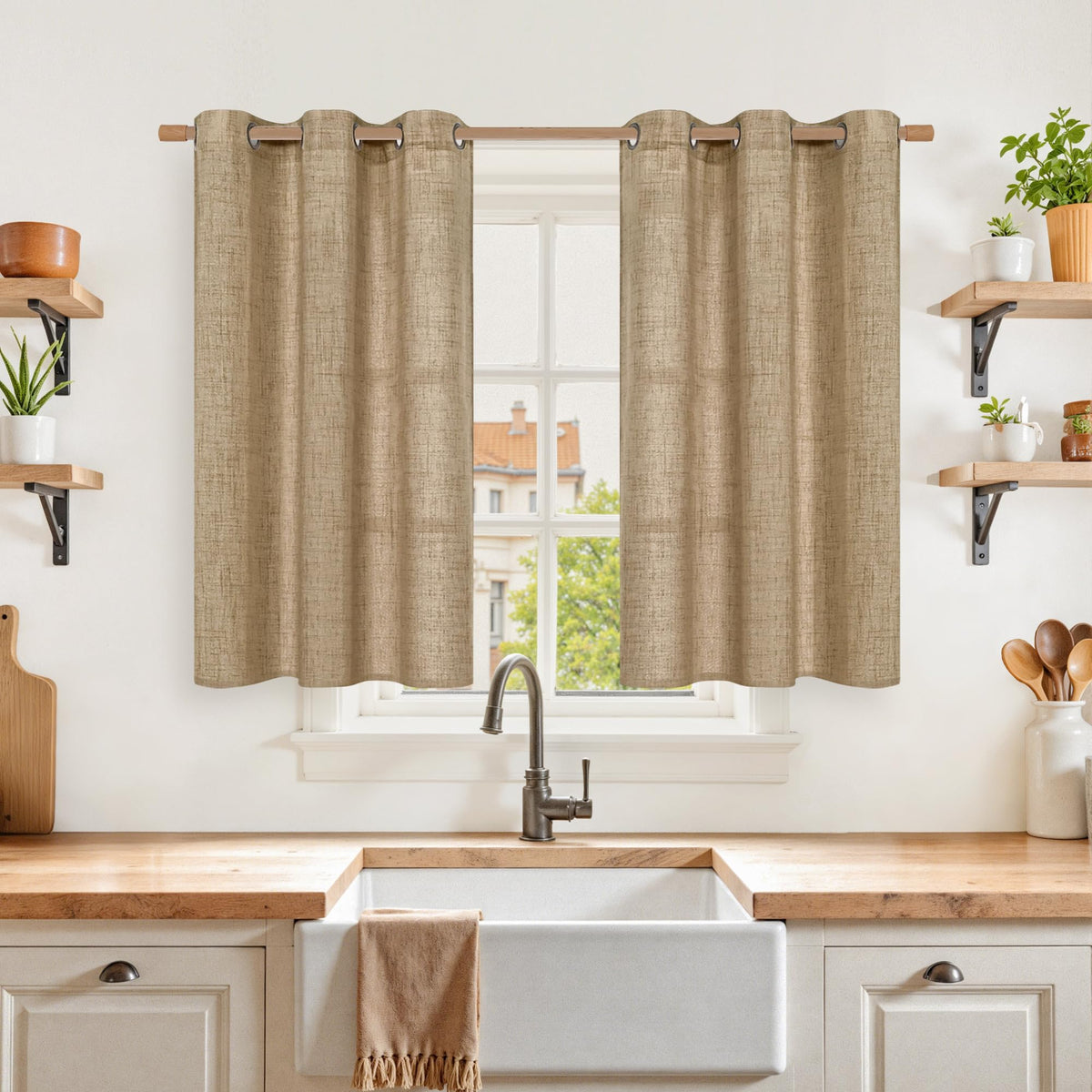 YoungsTex Linen Kitchen Window Curtains 40 Inch Length 2 Panels