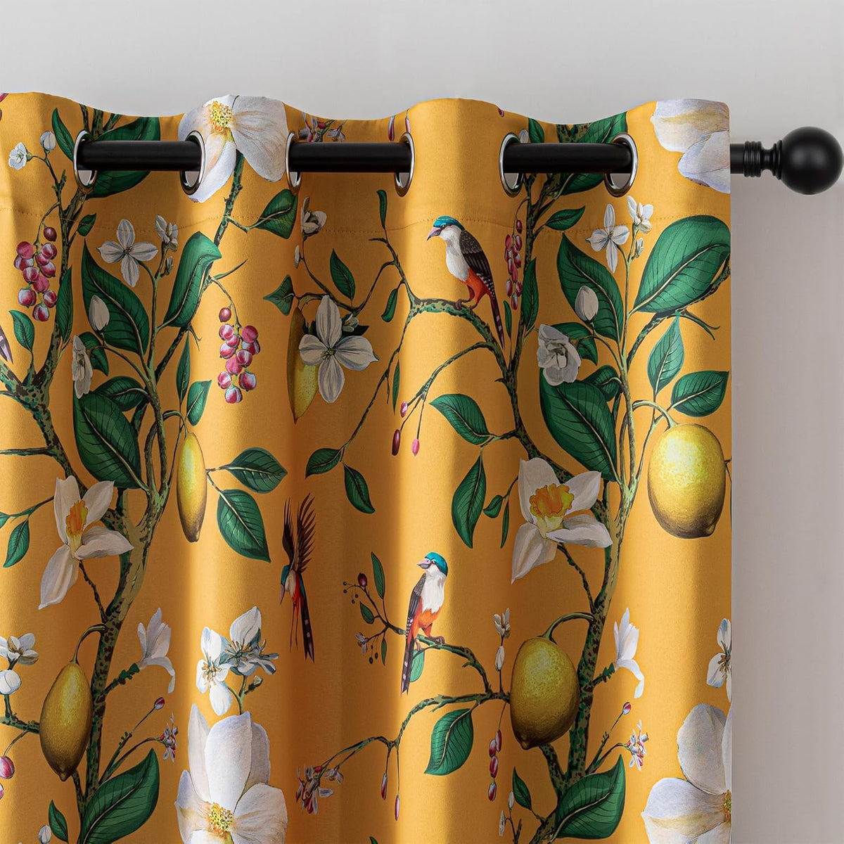 MYSKY HOME Floral Blackout Curtains 45 inch Length 2 Panels Yellow and Blue