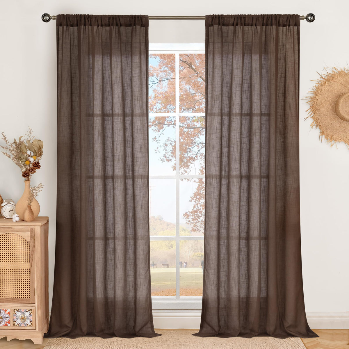 BGment Linen Kitchen Window Curtains Over Sink, 36 Inch Length Cafe Drapes
