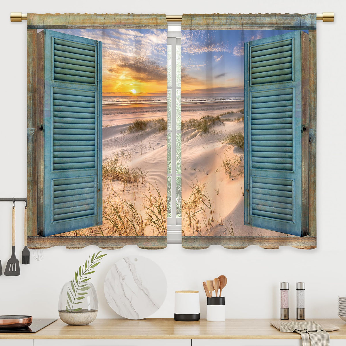 Farmhouse Rooster Kitchen Curtains Rustic Country Bathroom Curtains Window Treatment Drapes Tier Sunflower Vintage Cafe Small Bedroom Short French Door Curtains 2 Panels 27.5x39 Inch