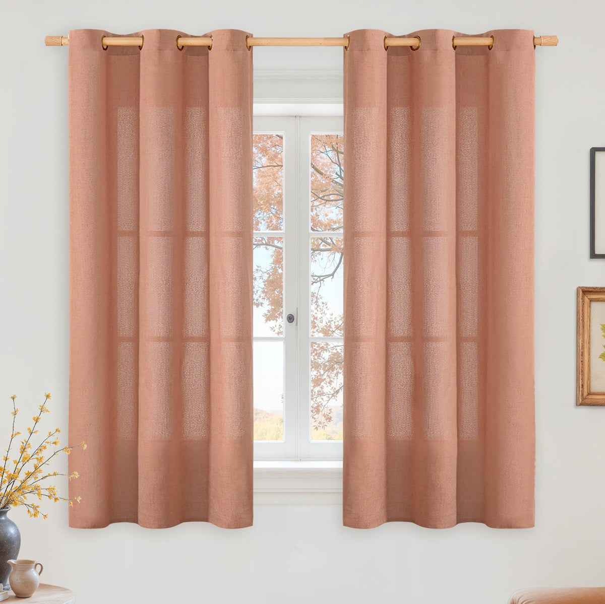 YoungsTex Linen Kitchen Window Curtains 40 Inch Length 2 Panels
