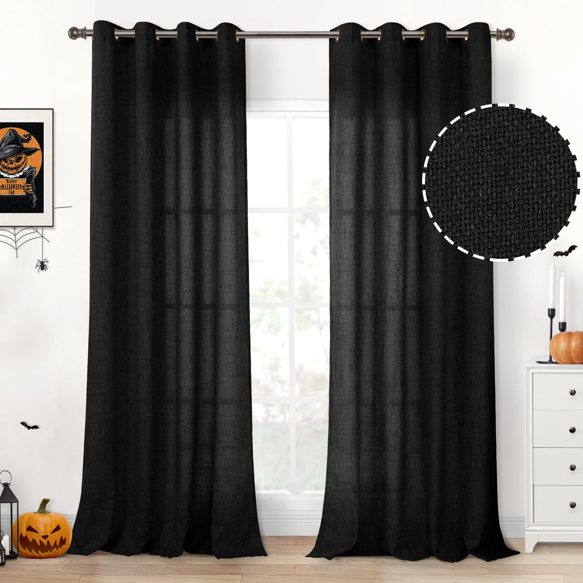 YoungsTex Linen Kitchen Window Curtains 40 Inch Length 2 Panels