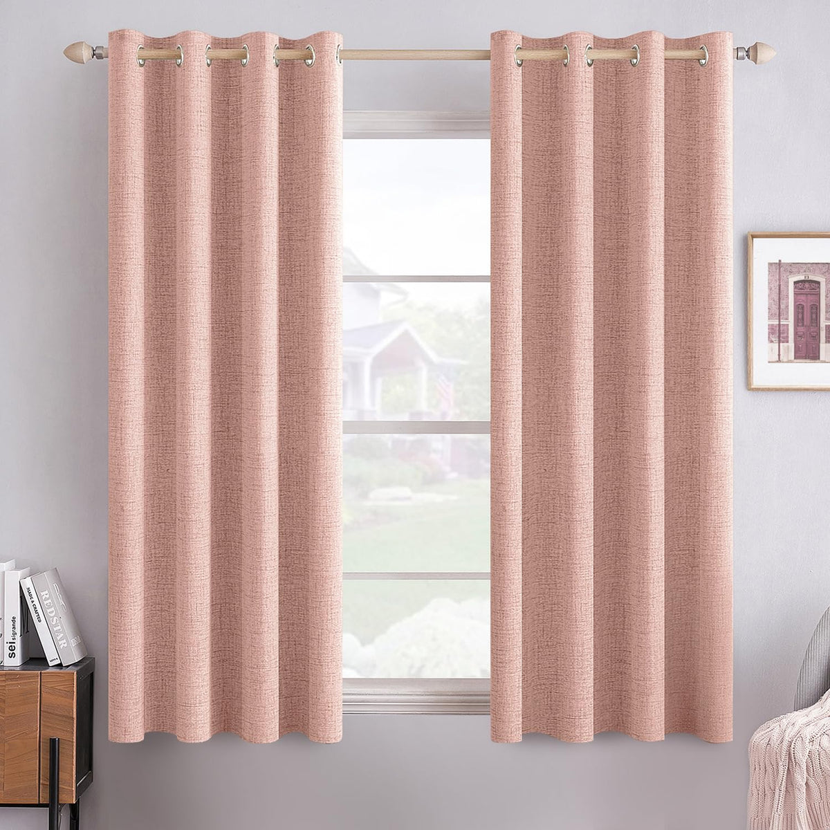 MIULEE 100% Blackout Linen Curtains for Bedroom 52x54 Inches Natural Beige