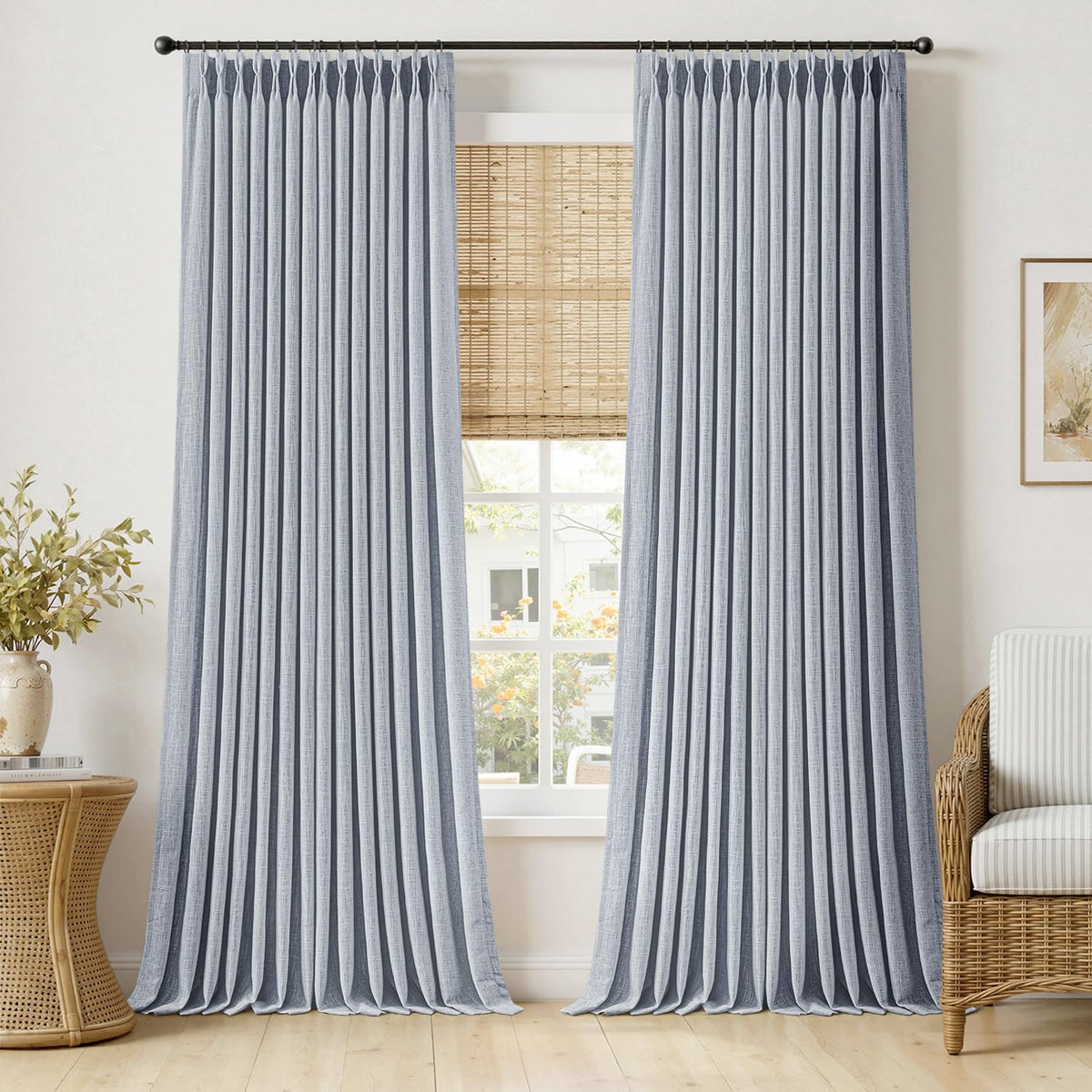 MIULEE Pinch Pleated Thick Linen Curtains 36 Inches Long 2 Panels Natural