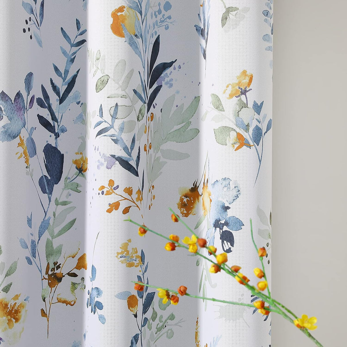 MYSKY HOME Floral Blackout Curtains 45 inch Length 2 Panels Yellow and Blue