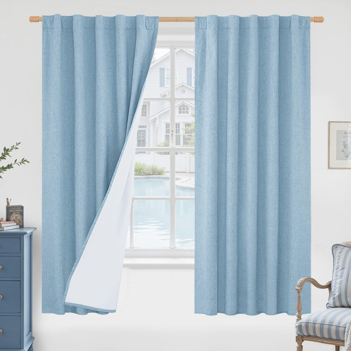 LAMIT Full Blackout Linen Kitchen Window Curtains 36 Inches Long, Ivory