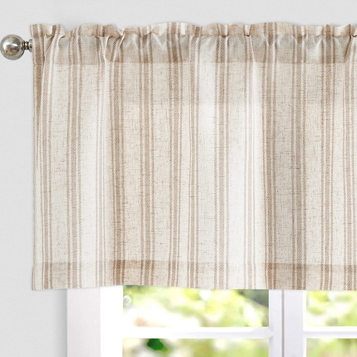 jinchan Linen Boxter Stripe Valances for Window 16 inch,Sage Green,1 Panel