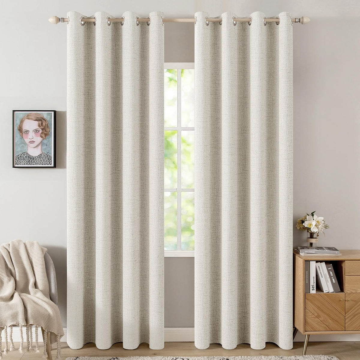 MIULEE 100% Blackout Linen Curtains for Bedroom 52x54 Inches Natural Beige