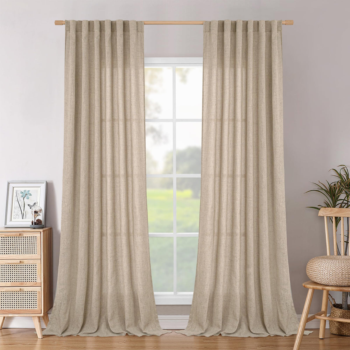 BGment White Linen Kitchen Curtains 40 Inch Length for Short Window