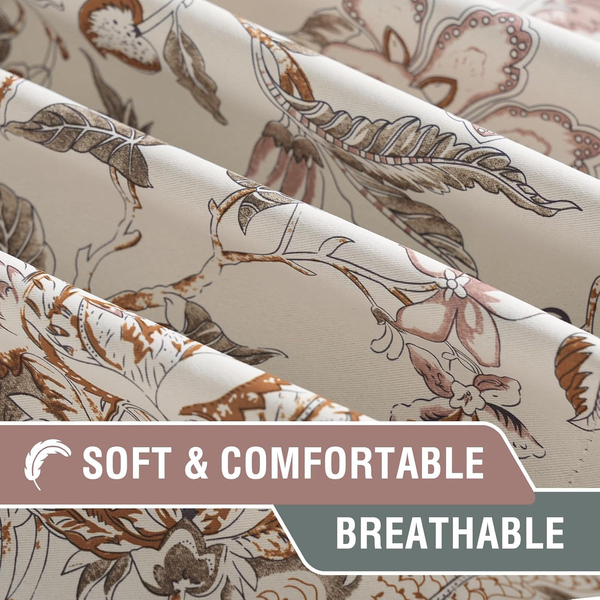 H.VERSAILTEX Blackout Curtain Valances for Kitchen Window/Living Room/Bathroom Privacy Added Rod Pocket Home Decoration Winow Valance, 52" W x 18" L, Floral in Sage and Brown
