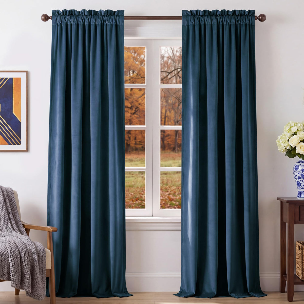 NICETOWN Black Out Velvet Curtains 63 inches Long for Kitchen