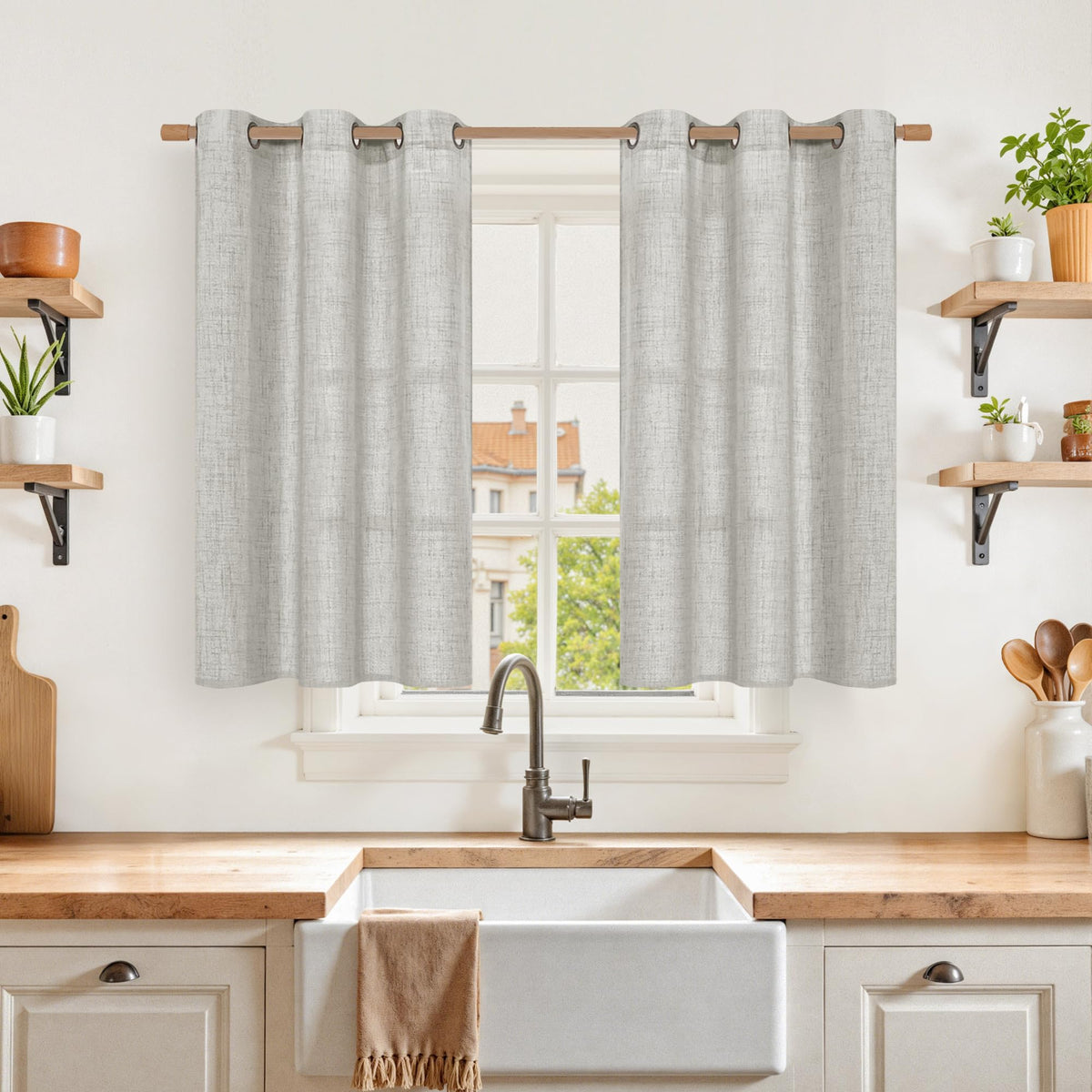 YoungsTex Linen Kitchen Window Curtains 40 Inch Length 2 Panels