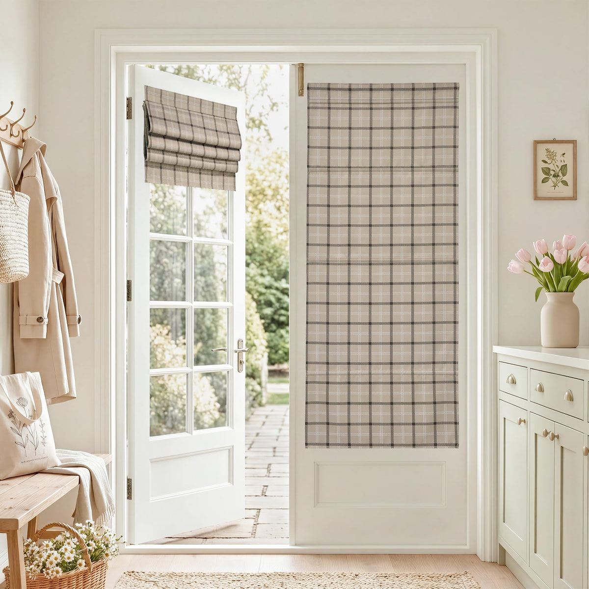 NICETOWN Olive Green Farmhouse Gingham Tiers Kitchen 100% Blackout Curtains