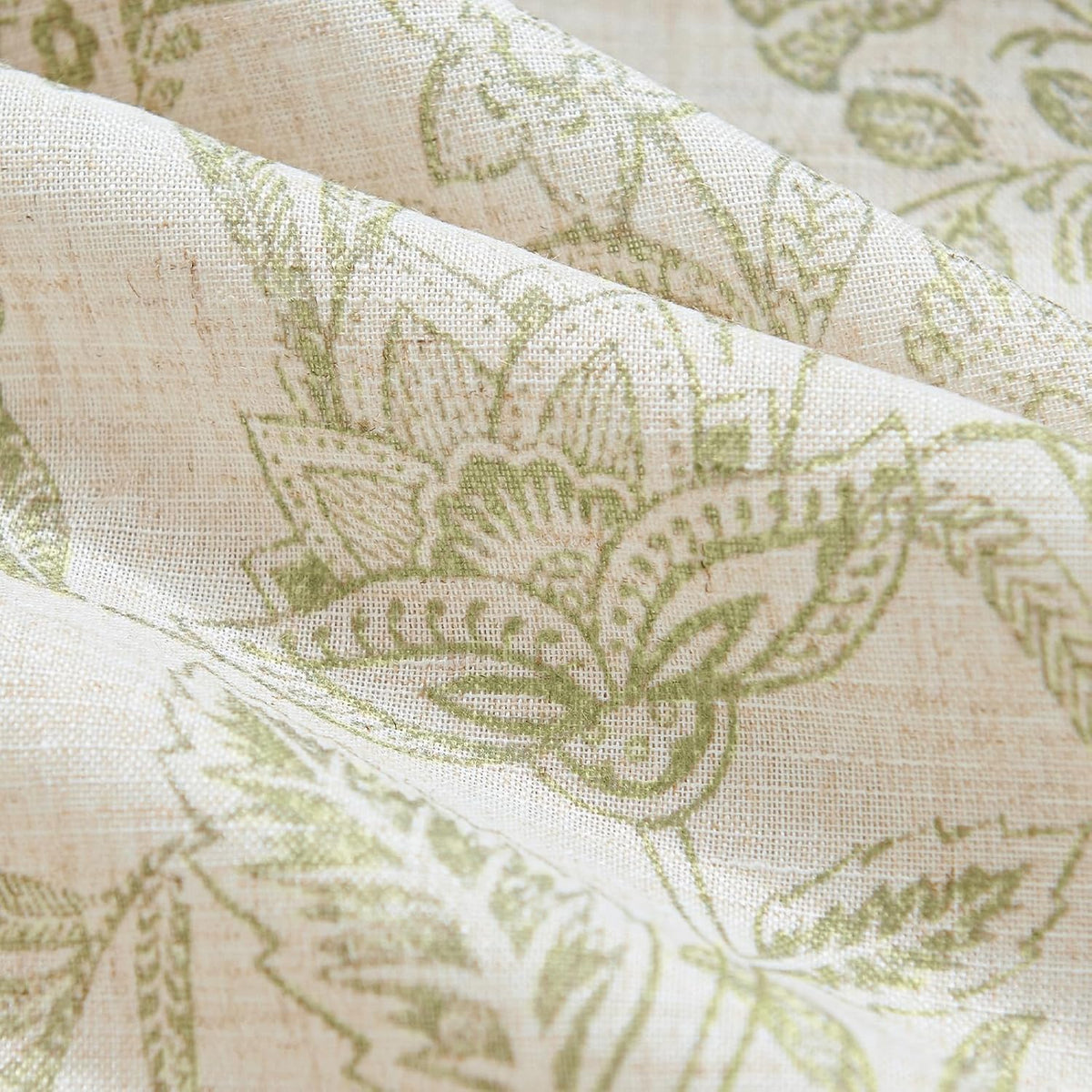 jinchan Floral Kitchen Tier Curtains 24 Inch 2 Panels Sage Green on Beige