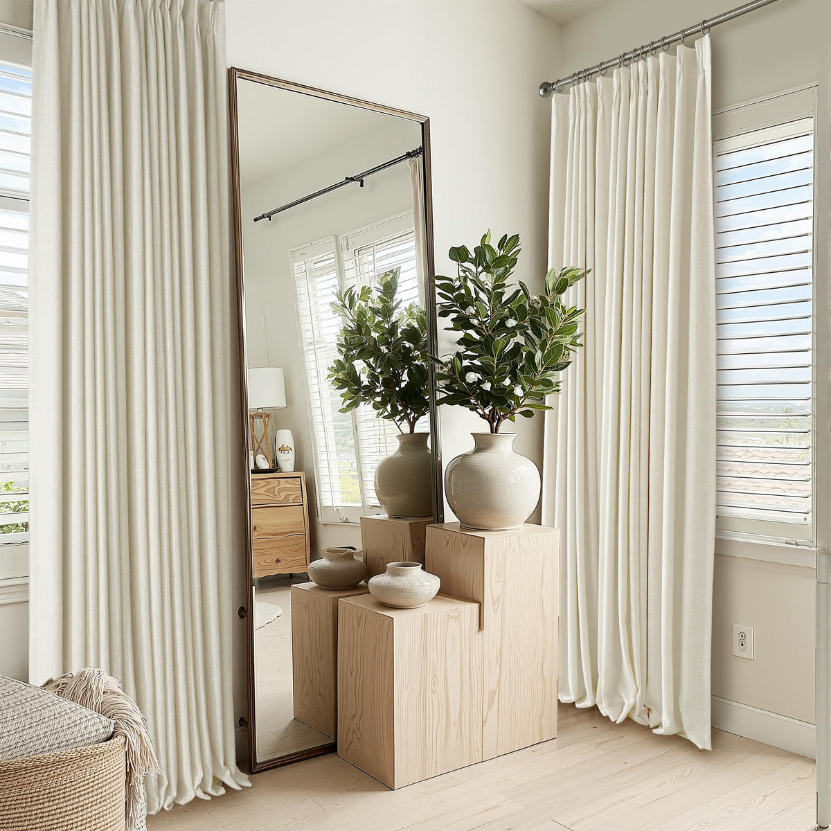 RYB HOME 45 Inch Long Natural Beige 100% Blackout Short Curtains