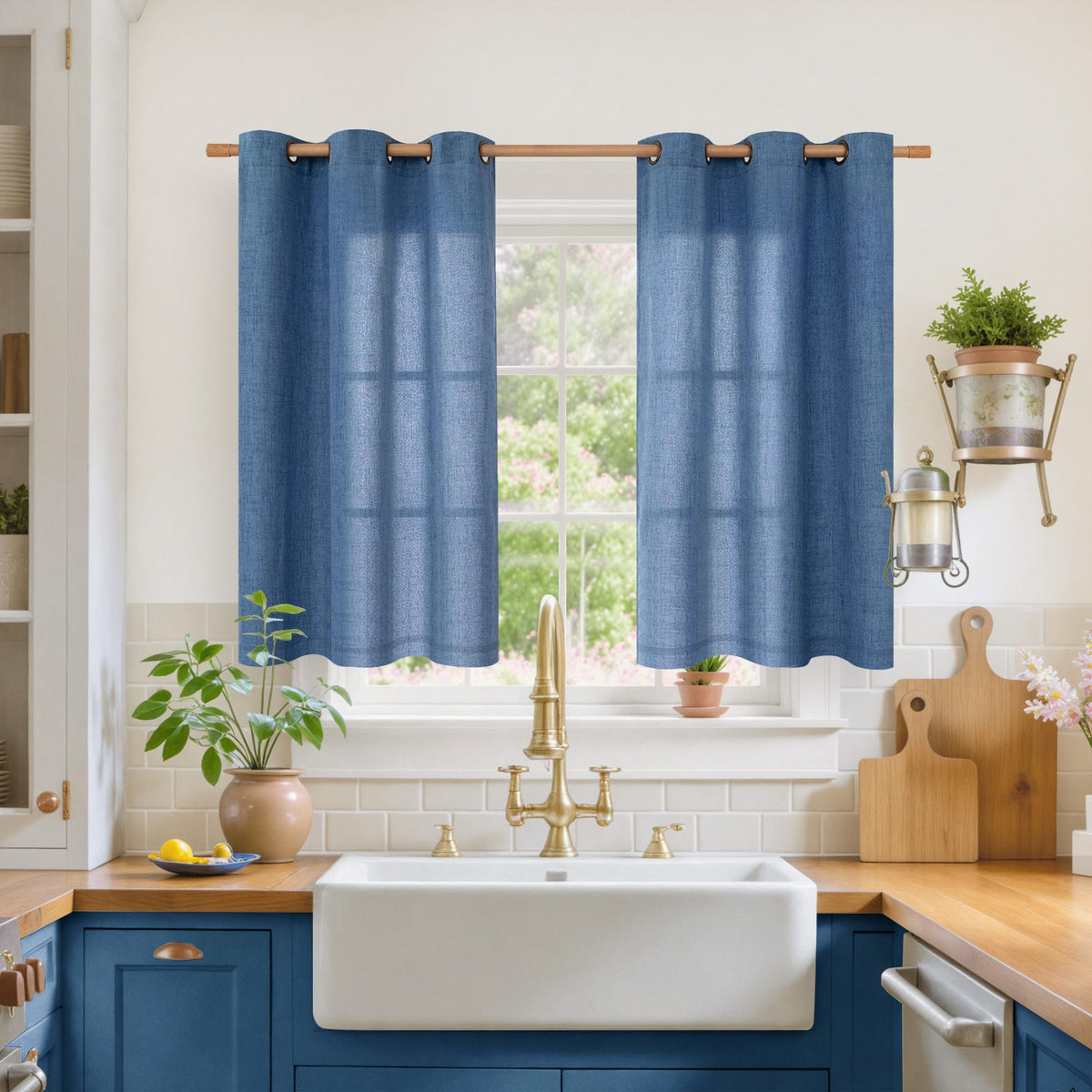 YoungsTex Linen Kitchen Window Curtains 40 Inch Length 2 Panels