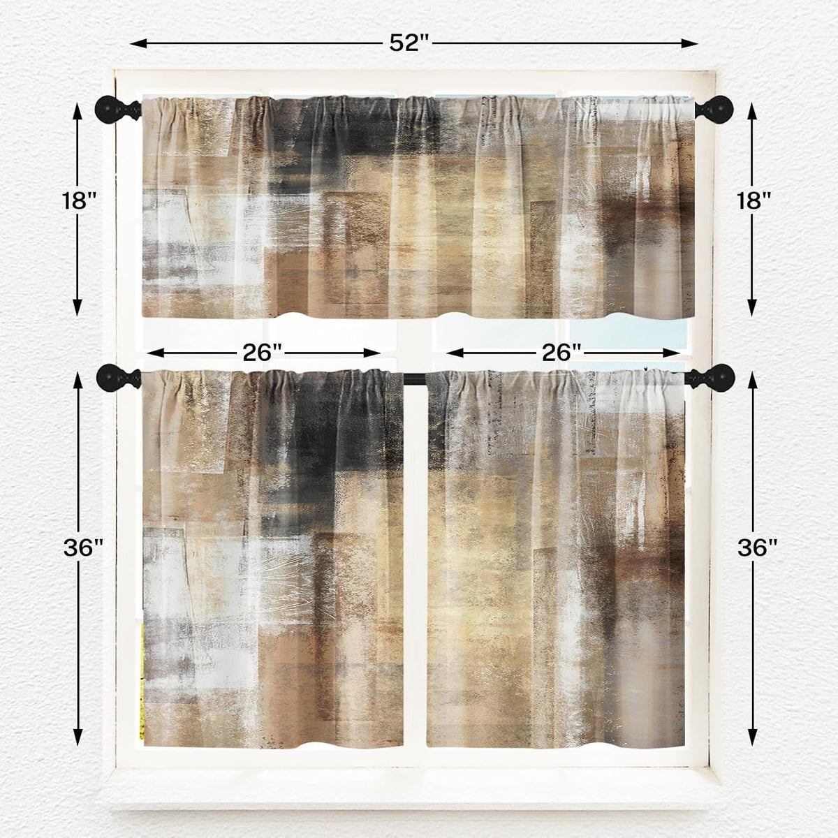 Kitchen Curtains Sets for Windows, 52x36 Inch, 3 Pack Abstract