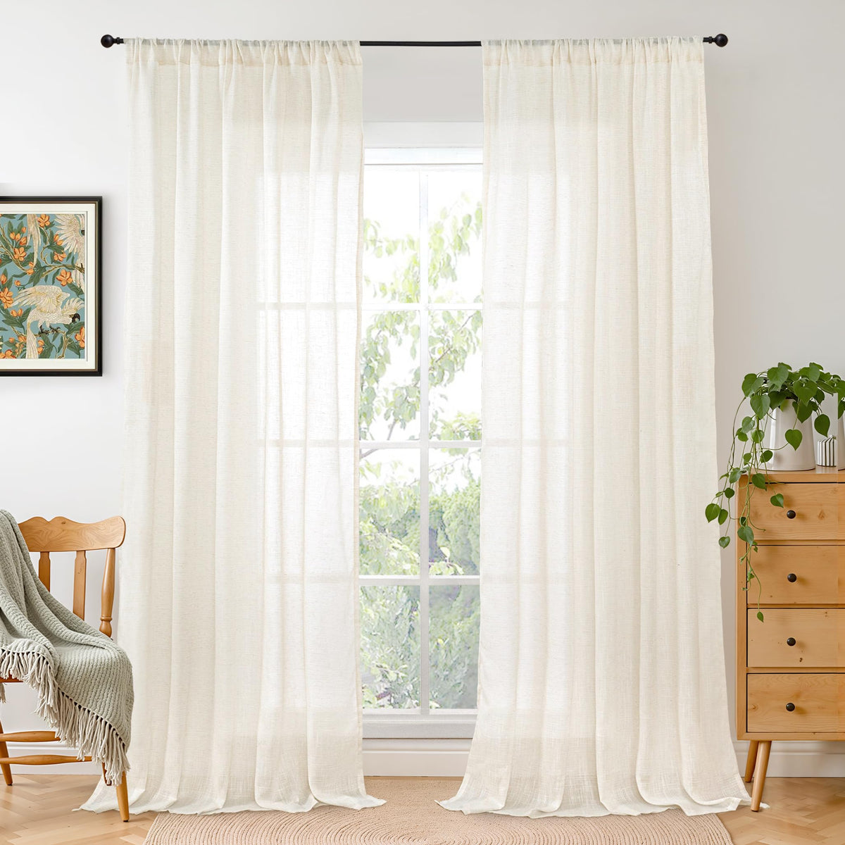 BGment Linen Kitchen Window Curtains Over Sink, 36 Inch Length Cafe Drapes
