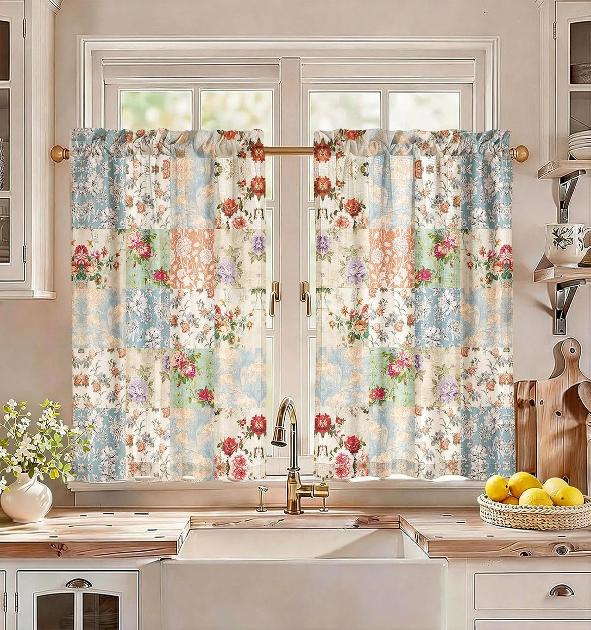 Miss Adola Boho Kitchen Tier Curtains, 36 Inch Length, Vintage Patchwork