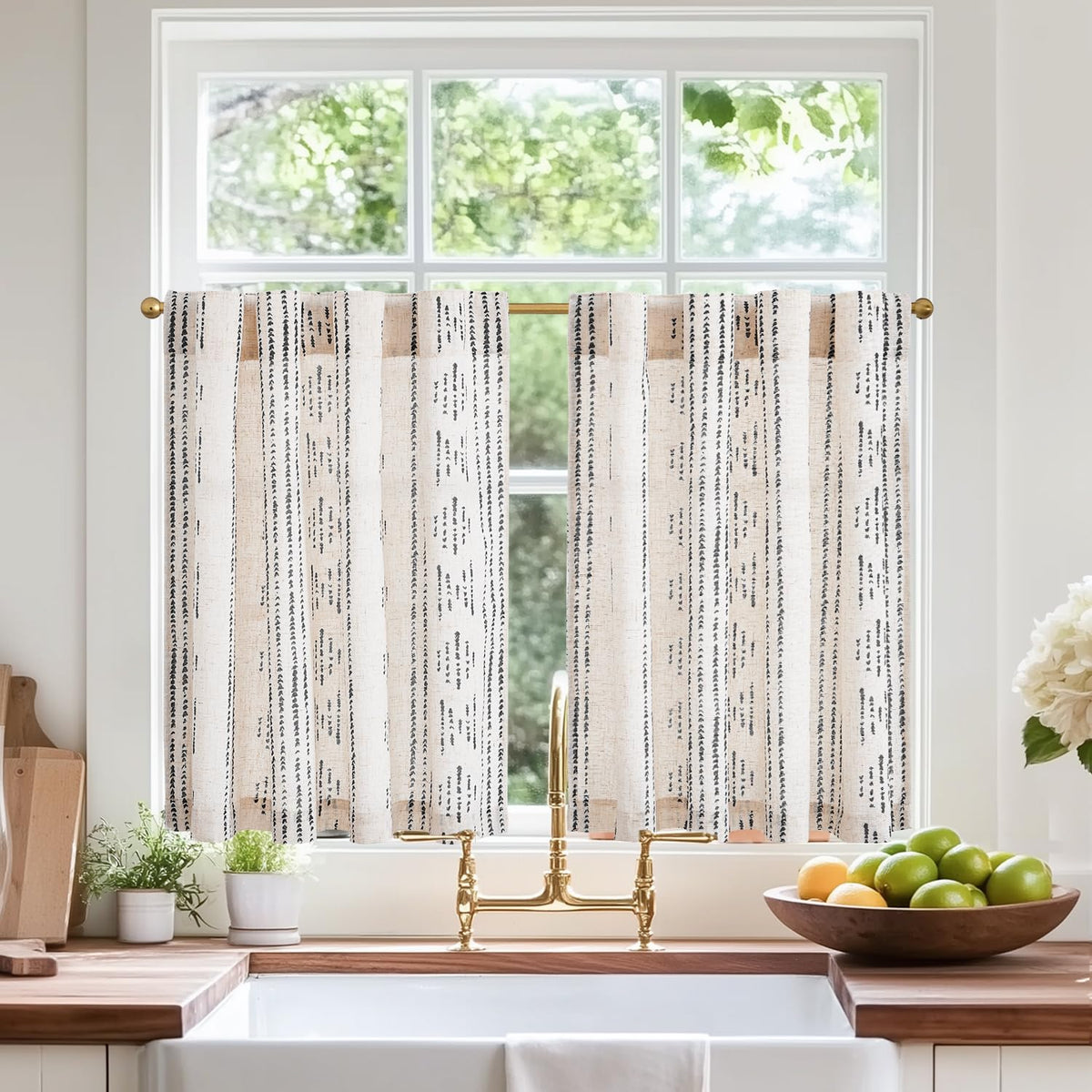 jinchan Linen Striped Tier Curtains for Kitchen Windows Farmhouse