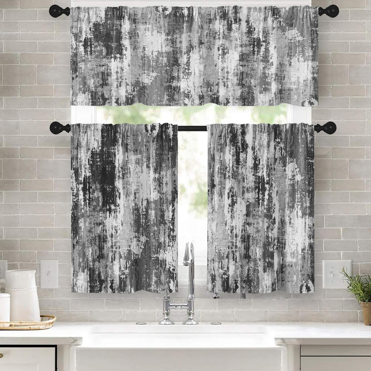 Kitchen Curtains Sets for Windows, 52x36 Inch, 3 Pack Abstract