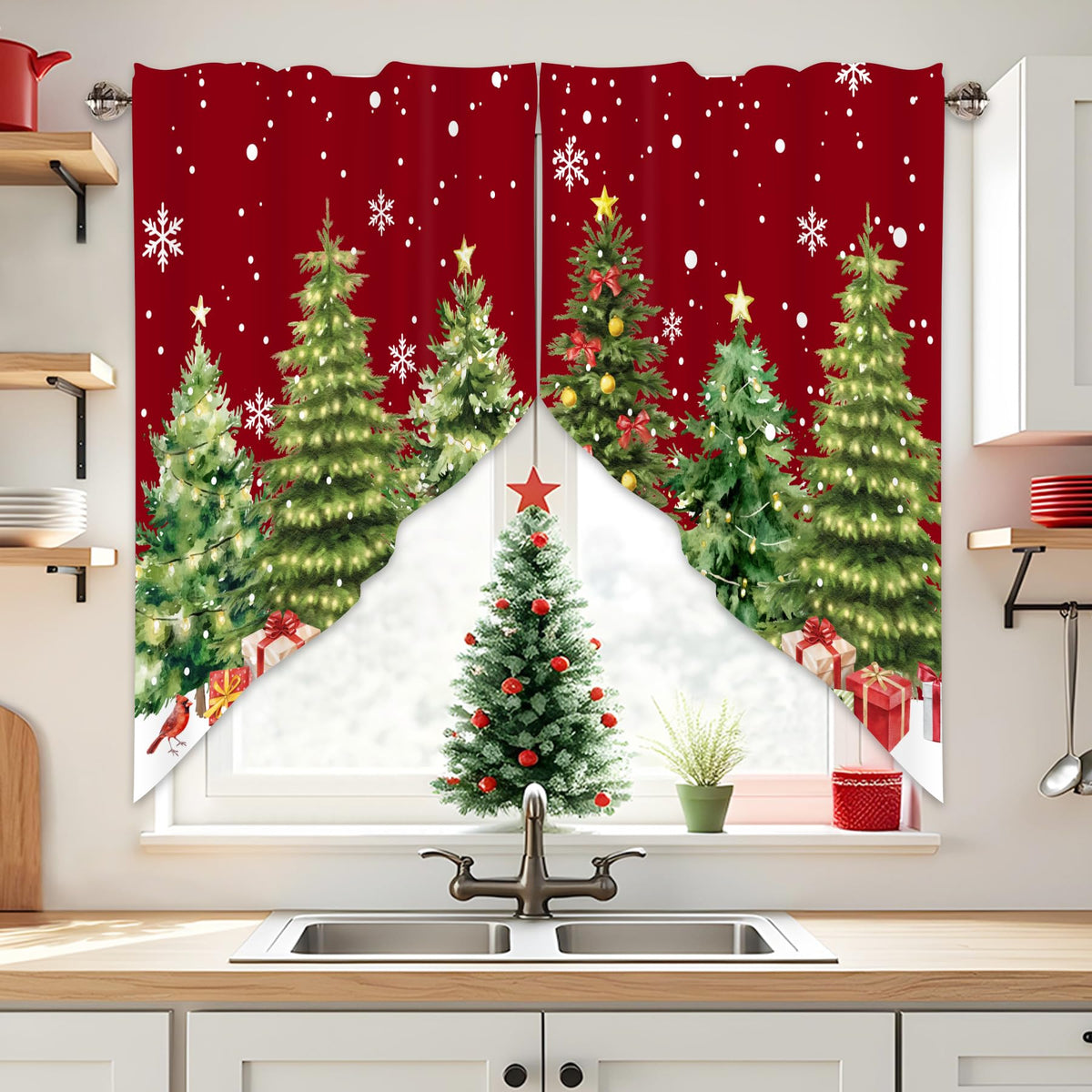 Sage Green Eucalyptus Leaves Swag Curtains 1 Pair, 28x36 in