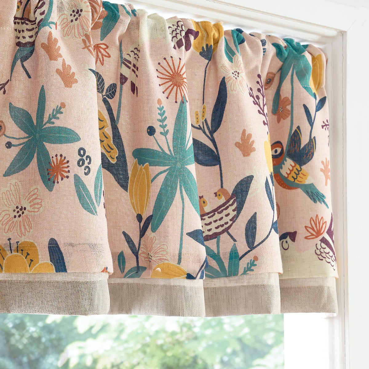 jinchan Floral Linen Kitchen Valance Curtain, 50x16, 1 Panel, Black