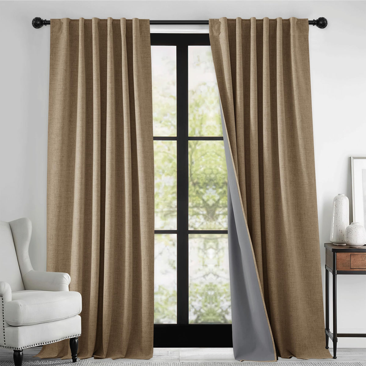 RYB HOME 45 Inch Long Natural Beige 100% Blackout Short Curtains