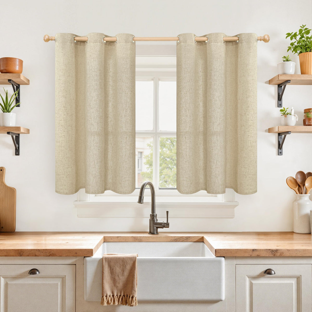 YoungsTex Linen Kitchen Window Curtains 40 Inch Length 2 Panels